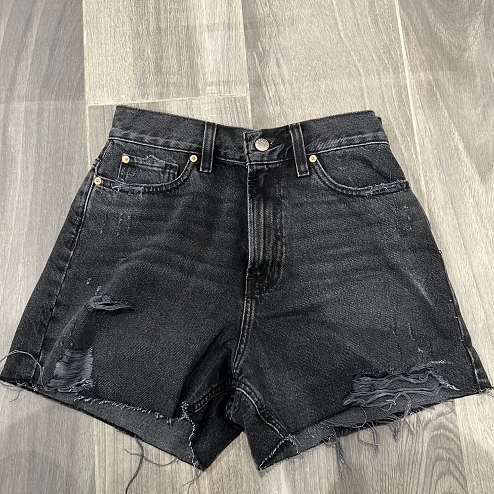 High waisted black jean shorts